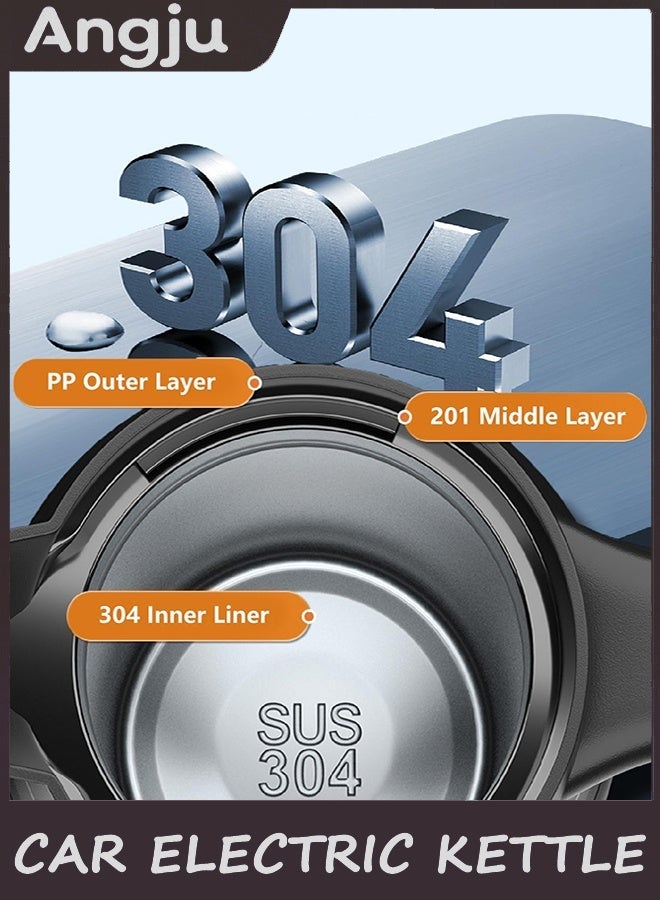 انججو محغلاية كهربائية للسيارة مع شاشة LCD - سخان السفر المول 12V / 24V DC ، درجة حرارة قابلة للتعديل 55-100 درجة مئوية ، 304 الفولاذ المقاوم للصدأ ، غليان سريع للشاي أو القهوة أو الحليب أو الاستخدام في الهواء الطلق (800ML) - Image 4